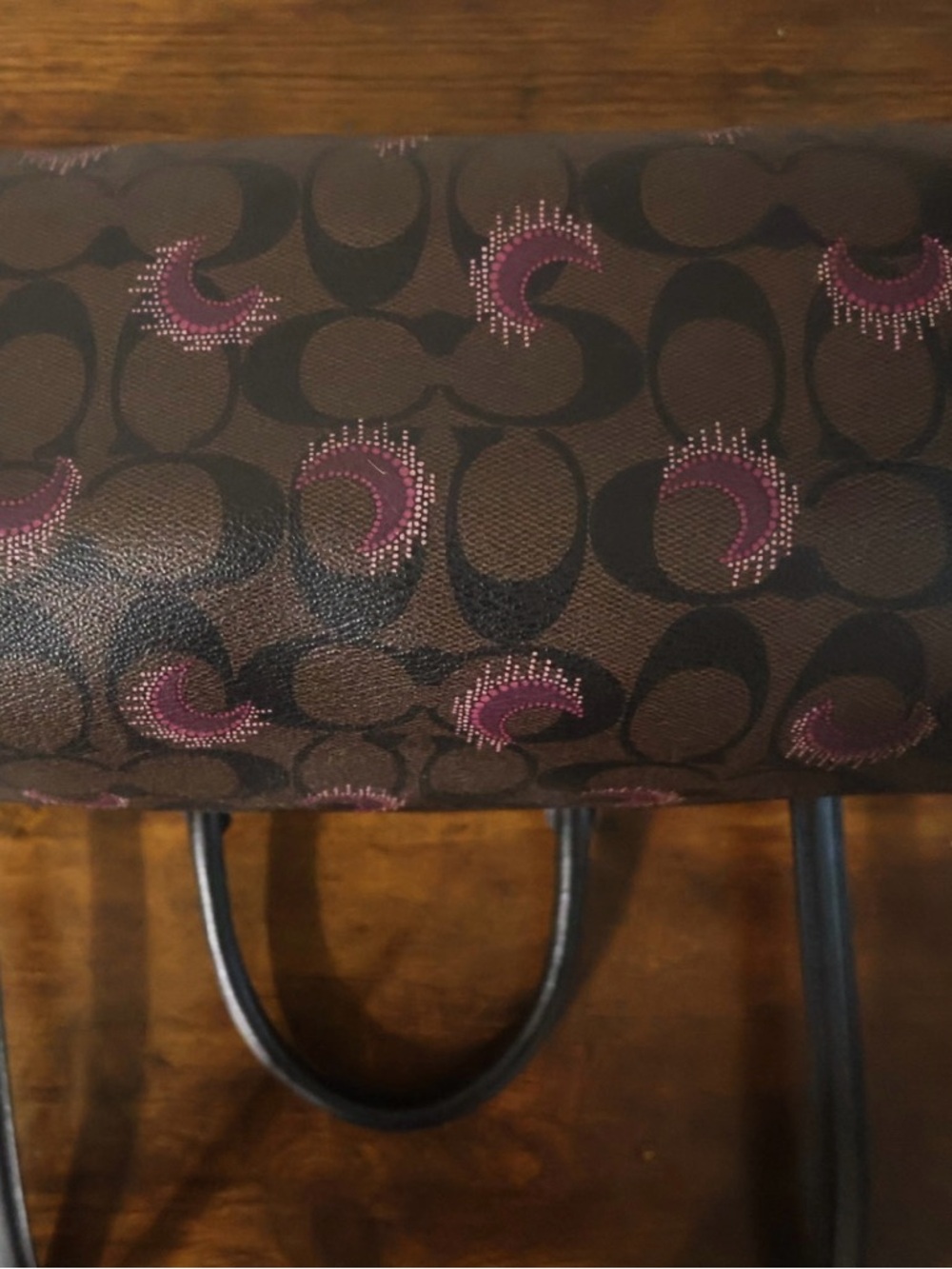 COACH Rowen Brown Signature Satchel with moon prints and Black Trim - Picture 14 of 14